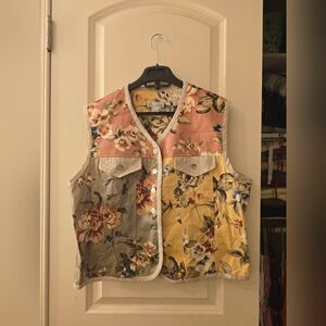 Vintage f.l. Malik floral vest top sz L green, pink & yellow